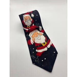 Hallmark Santa Christmas Tie Navy Holiday Novelty Polyester USA Made